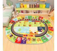 AKUNRUG ABC Kids Rug Oval 100×150CM Educational Playmat Rug Carpet, Alphabet Animal Number Month Season Faux Wool Early Learning Rug for Playroom Game Area Playmat for Tummy Time