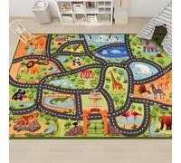 AKUNRUG Car Rugs for Kids Toy Cars,150x100CM Animal Road Rug for Kids,Non Slip Zoo Road Map Car Track Carpet,Washable KidsCarpet Playmat Mat for Playroom Bedroom Boys,Track Rug Play Carpet for Kid