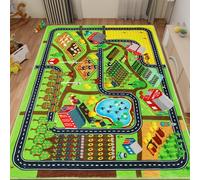 AKUNRUG Kids Rug Car Rug for Toy Cars, Farm Life Road Traffic for Playroom Kid Car Road Rug Village Map Play Mat Non-Slip Washable Play Rug for Toddler (Farm Life, L-200×150 CM)