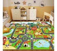 AKUNRUG Kids Rug Play Mat for Toy Cars, 150×100 CM Farm Life Market Road Traffic for Playroom Kid Car Road Rug Village Map Play Mat Non-Slip Washable Play Carpet for Toddlers Boys Room Family Playtime