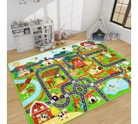 AKUNRUG Kids Rug Play Mat for Toy Cars, 200×150 CM Farm Life Market Road Traffic for Playroom Kid Car Road Rug Village Map Play Mat Non-Slip Washable Play Carpet for Toddlers Boys Room Family Playtime