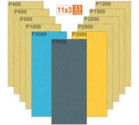 Akuoly Wet and Dry Sandpaper 33pcs Abrasive Paper Sheets 7000 5000 3000 2500 2000 1500 1200 1000 800 600 400 Grit Sandpapers for Automotive Sanding Wood Finishing and Turning, 9 x 3.6 inches