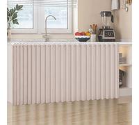 Akuops Dustproof Curtains for Open Shelves Linen Material Waterproof Sliding Wardrobe Curtain Kitchen Wardrobe Curtain Self-Adhesive with Sliding Rail, Curtain Shade,Khaki,W130cm/H80cm