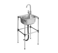 Akuops Stainless Steel Sinks, Hot and Cold Mixer Tap, Catering Sink Free Standing for Dining Table, Kitchen, Industrial Garage Sink, Laundry Room with Tap and Drain (37x31x75cm)
