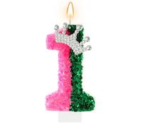 AKURIEEY Wicked Birthday Candle Crown Number 1 Candle Pink and Green 1st Birthday Cake Topper Cupcake Decorations Wicked Themed Party Decor Anniversary Celebrations Supplies