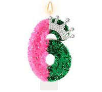 AKURIEEY Wicked Birthday Candle Crown Number 6 Candle Pink and Green 6th Birthday Cake Topper Cupcake Decorations Wicked Themed Party Decor Anniversary Celebrations Supplies