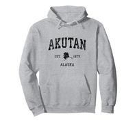 Akutan Alaska AK Vintage Sports Design Black Print Pullover Hoodie