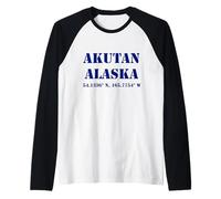Akutan Alaska USA Coordinates Souvenir Raglan Baseball Tee
