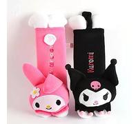 Akutoer Kawaii Car Seat Belt Strap Cover, Cute 2 Pieces Set Anime Seat Strap Neck Protector Car Decorations for Women (Melo+Kuro)
