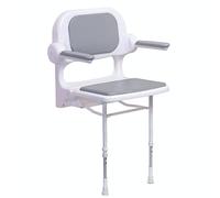 AKW Wall Mounted Fold-up Shower Seat for Elderly, Padded Seat & Armrests, Height Adjustable - Grey