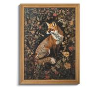 AKWISH Framed 3D Textured Vintage Wall Art - Dark Academia Decor Hand Drawn Sandstone Fox Paintings with Botanical Florals, Aesthetic Wall Decor for Living Room Bedroom Home 12x16 inch