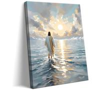 AKWISH Jesus Canvas Wall Art, Christian Wall Decor of Jesus Walking on Water, Inspirational God Picture for Living Room, Prayer Room or Church, Catholic Religious Artwork - 12"x16" Framed
