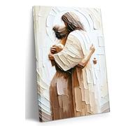 AKWISH Jesus Embracing Woman Canvas Wall Art, 16x24 Inch Framed, Christian Wall Decor for Living & Prayer Room