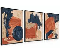 AKWISH Mid Century Abstract Canvas Wall Art Set of 3, Terracotta Navy Blue and Orange Boho Wall Decor Posters Prints, Minimalist Wall Art Painting for Living Room Bedroom Office 12x16in Unframed