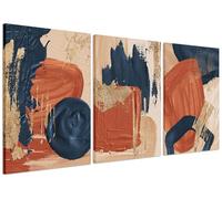 AKWISH Mid Century Abstract Canvas Wall Art Set of 3, Terracotta Navy Blue and Orange Boho Wall Decor Posters Prints, Minimalist Wall Art Painting for Living Room Bedroom Office Framed 12x16in