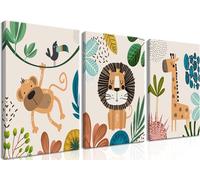 AKWISH Nursery Wall Decor Set of 3, Safari Canvas Wall Art Animals Paintings Prints, Boy Girl Kids Room Wall Decor for Shower Theme Decorations Baby Children's Room Bedroom 12x16 in Framed