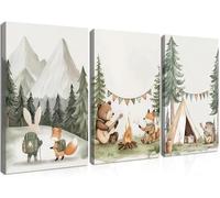 AKWISH Nursery Woodland Animals Canvas Wall Art, Cute brave Bear Fox Rabbit Hedgehog Nursery Wall Decor, Framed Wildlife Camping Picture Prints for Kids Room Baby Bedroom - 16x24in
