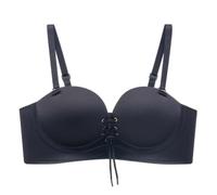 akwuiopt Push Up Strapless Bras for Women Lace Up Drawstring Front Padded Non Wired Balconette Invisible Cleavage Multiway Convertible Bralette Seamless Party Evening Dress Underwear