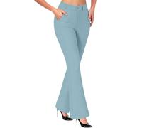 akwuiopt Womens High Waisted Flared Trousers Smart Casual Work Office Bootcut Pants Stretch Fitted Long Slacks with Pockets Ladies Button Fly Tailored Bottoms