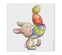 AKxStitch Easter Bunny with Chocolate Eggs Cross Stitch KIT PDF Chart, Colourful Spring Card Size Embroidery Pattern, Easy Chart of Cute Baby Rabbit