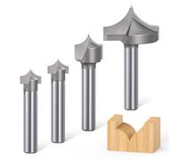 Akylin 4pcs Point Cutting Roundover Router Bit,1/4" Shank,3D Carving Bit | Cut Dia. 3/8“,3/8",1/2" and 1",Round-Over Plunge Cutter for Wood Engraving,Sign Lettering