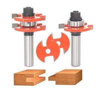 Akylin Adjustable Tongue and Groove Router Bit Set 1/2 Shank, 1-3/4" Cut Dia, with 2pcs Repacement Slot Cutter Blade, T Shape Wood Milling Cutter, for Woodworking Cabinet Doors
