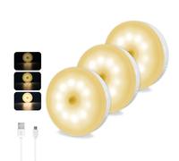 Akynite 0.5W LED Motion Detector Dimmable Warm White 3000K 10 LEDs USB Rechargeable Night Light Motion Detector Magnetic for Stairs Corridor Cabinet, 3 Pieces