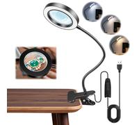 Akynite 10X Magnifying Glass with Light and Clip, 3 Colours 10 Brightness, LED Magnifier Lamp Flexible for Crafts Knitting Sewing Modelling, USB Magnifying Reading Light for Elderly, Black