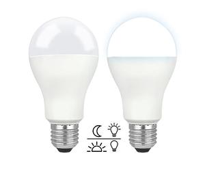 Akynite 12W Dusk to Dawn LED Light Bulbs E27 Cool White 6000K, 1200LM, Auto On Off, Porch Light Bulb with E27 Edison Screw, Dusk Dawn Light Sensor Bulbs for Outdoor, Security Lighting, 2pcs