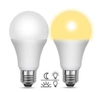 Akynite 12W Dusk to Dawn LED Light Bulbs E27 Warm White 3000K, 1200LM, Auto On Off, Porch Light Bulb with E27 Edison Screw, Dusk Dawn Light Sensor Bulbs for Outdoor Security Lighting, 2pcs