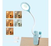 Akynite 3W Rechargeable Clip on Bed Lamp, Type C Charging, 5 Colour & 5 Brightness, 28 LED Touch Control Bedside Lamp Dimmable, Portable Battery Clip Desk Light, Reading Light, Blue