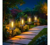 Akynite 4 Pack Solar Lights Outdoor Garden IP65 Waterproof, Dusk to Dawn Solar Powered Landscape Lights Garden Ornament for Outdoor Space Lawn Path Lane, Warm White with Filament Bulb