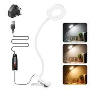 Akynite 48 LED USB Reading Lamp Clip On Bed with Adapter, 7W Clip Desk Light, 3 Colours & 10 Brightness, Flexible Bedside Reading Lamp, LED Desk Clamp Light Dimmable for Craft Make Up, White