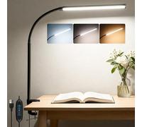 Akynite 54 LED Desk Lamp Clip on, 3 Colour Modes & 10 Brightness, Dimmable Reading Light, USB Powered Clip on Lamp for Nail Art, Eye Caring Clamp Desk Light for Home Office, Black