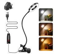 Akynite 7W Clip Desk Light with USB Adapter, 48 LED Bedside Reading Lamp Dimmable, 3 Colors Changing & 10 Brightness, Gooseneck Clip Bed Light for Bedroom, PC Lamp for Desk, Black
