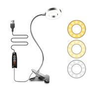 Akynite 7W Clip On Ring Light with USB Cable, 3 Colour Changing & 10 Brightness, 48 LED Gooseneck Bed Light, Nail Art Ring Lamp Clip on Desk, Flexible Desk Beauty Lamp, Silver