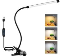 Akynite 8W Reading Lamp Clip On Bed, Flexible USB Desk Lamp with Cable, 3 Colour Changing & 10 Brightness, Bedside Reading Lamp, Clip Desk Light for Bedroom Office PC, Black
