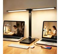 Akynite Desk Lamp for Home Office with Timer, 5 Color Modes 10 Brightness Foldable Dual Head Desk Light with USB Charging Port for Study, LED Table Lamp for Living Room Bedroom