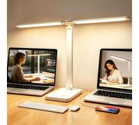 Akynite Desk Lamp for Home Office with Timer, 5 Color Modes 10 Brightness Foldable Dual Head Desk Light with USB Charging Port for Study, LED Table Lamp for Living Room Bedroom