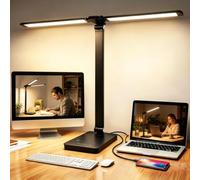 Akynite Double Head Desk Lamp with Timer, 5 Color Modes 10 Brightness Foldable Table Light with USB Charging Port for Reading Study Crafts, LED Desk Lamp for Home Office, Black