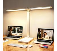 Akynite Double Head Desk Lamp with Timer, 5 Color Modes 10 Brightness Foldable Table Light with USB Charging Port for Reading Study, LED Desk Lamp for Bedroom, White