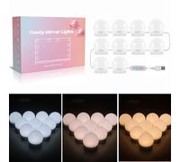 Akynite Hollywood Mirror Lights Stick on 10 Bulbs, USB Cable Adjustable, 3 Colour Changing and 10 Brightness, LED Vanity Mirror Lamp Dimmable, Makeup Lights for Dressing Table (No Adapter)