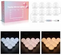 Akynite Vanity Lights Stick On with Adapter, Hollywood Mirror Lights with Adjustable Cable, 3 Colors & 10 Brightness, Dimmable LED Bulbs for Dressing Table (10 Bulbs)