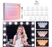 Akynite Vanity Mirror Lights with USB Cable, 3 Colors & 10 Brightness Levels, 14 Dimmable LED Bulbs for Long-Lasting Use, DIY Dressing Table Lighting