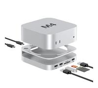 Akyyajaure Mac mini Hub: 9 in 1 Aluminum Stand & Dock for Mac mini M4 Pro with M.2 NVMe SSD Enclosure, 10Gbps USB-A*2, SD/TF Card Readers, USB 2.0