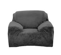 AL AJAL Thick Sofa Covers 1/2/3 Seater Pure Color Sofa Protector Velvet Easy Fit Elastic Fabric Stretch Couch Slipcover (1 Seater (90-140cm), Dark Grey)