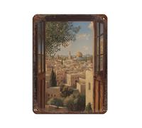 Al-Aqsa Mosque - Palestinian Islamic Window View - Islamic Architectural Art Retro Poster Metal Tin Sign Chic Art Retro Iron Painting Bar People Cave Cafe Family Garage Poster Wall Decoration 12x16inc