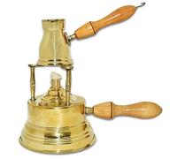 Al Bramony Brass Turkish Greek Coffee Alcohol Burner Maker Table Top Tabletop Wooden Handle Arabian Solid Large Size Hand Hammered Handmade Egypt Decanter + Pot Ibrik Size N02 (Capacity 2 Cup / 2.7oz)