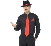 Al Capone Gangster Kit Black Hat Red Tie + Hankie Adults 20s Fancy Dress