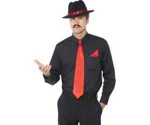 Al Capone Gangster Kit Black Hat Red Tie + Hankie Adults 20s Fancy Dress